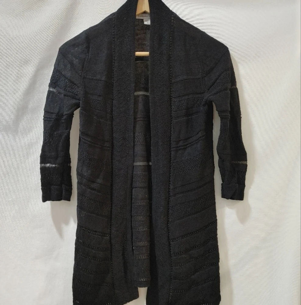 Coldwater Creek Open Front Lightweight Cardigan Longer Linen Blend Black Small S